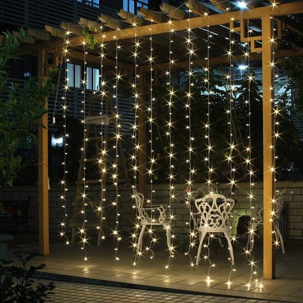 Salcar Cortina de luces LED, 9*3m LED cadena, impermeable 900 LED tira para sala de estar, jardín, terraza, fondo de TV, patio, etc. - Blanco cálido Reacondicionado Hot on Sale